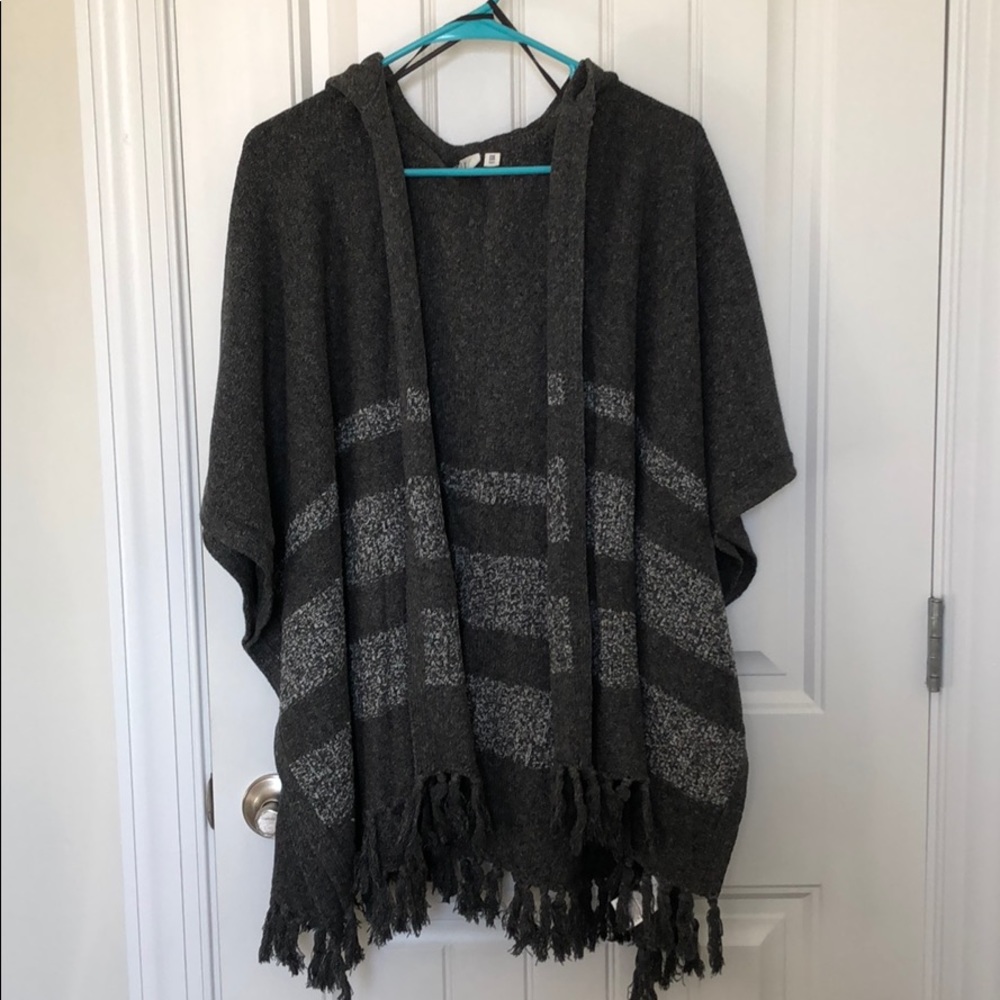 Gray striped hooded Gap poncho